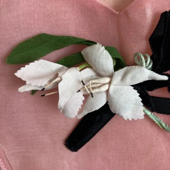 Vintage 50s Pink Flower Hostess Cocktail Tea Apron - Picture 4 of 6